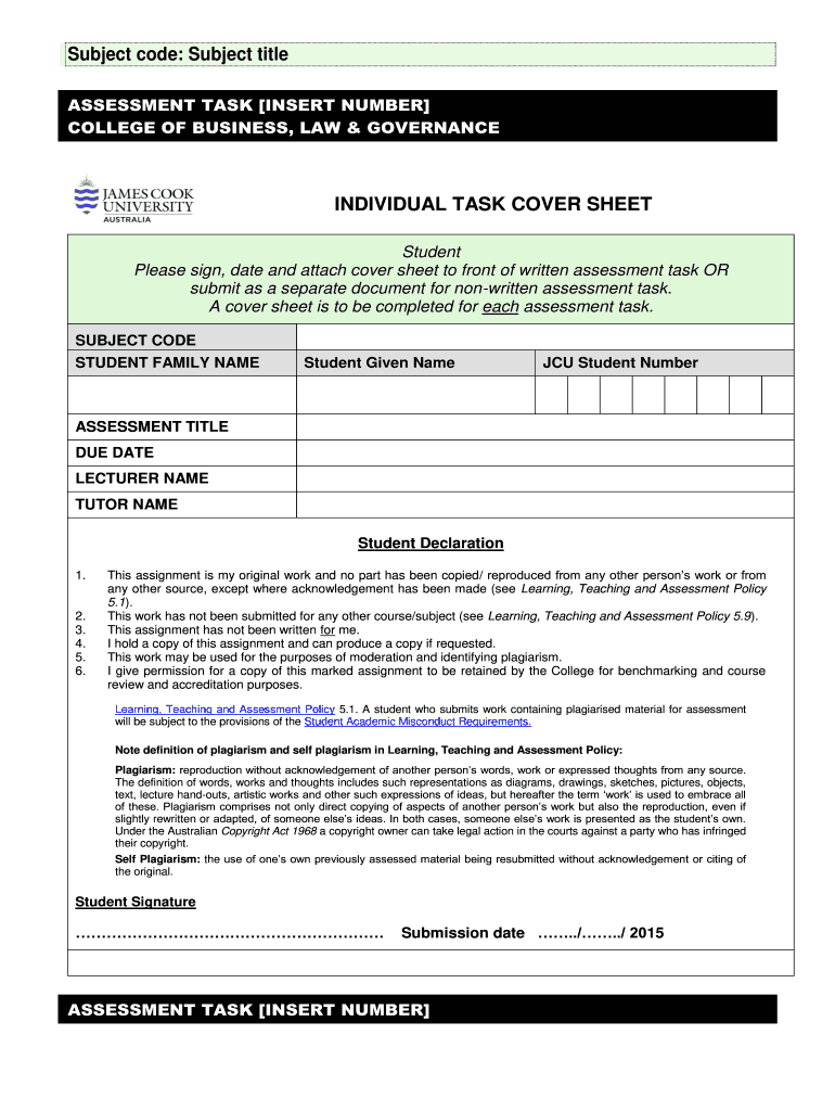  Jcu Assignment Cover Sheet 2015-2024