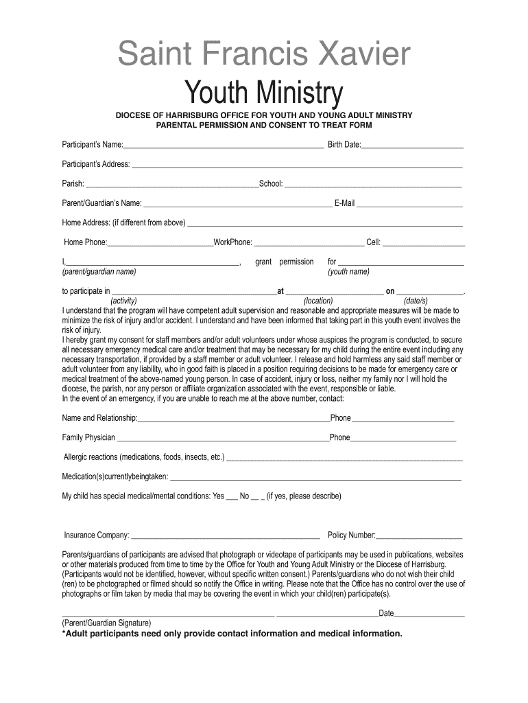 Youth Retreat Permission Slip  Form