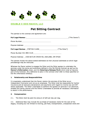 Dog Sitting Contract  Form