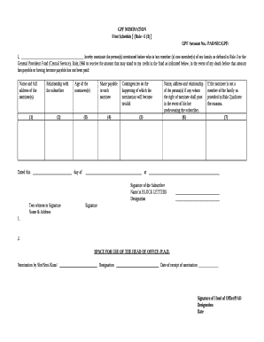 GPF NOMINATION First Schedule Rule 5 3 GPF Account No  Form