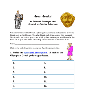 Greek Mythology Scavenger Hunt PDF  Form