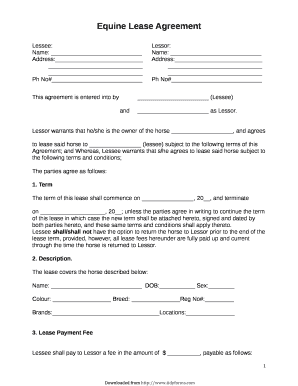 Equine Lease Horse Agreement  Form