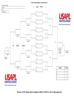 Players Losers Winners Double Elimination Tournament Flow Chart 16 Player Field 1 2 Players Entry Total Purse A1 3 4 Loser A4 US  Form