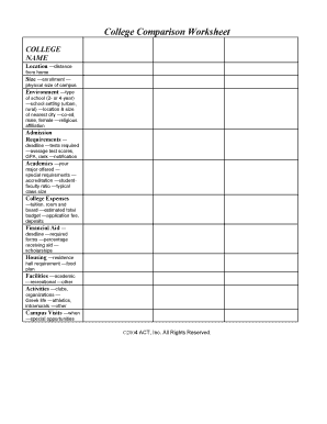 College Comparison Worksheet Balliancecharteracademybbcomb  Form