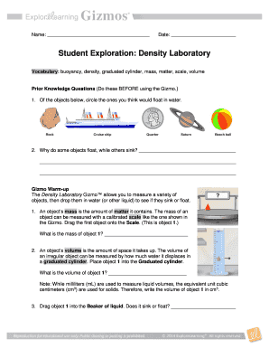 Density Gizmo Answers  Form