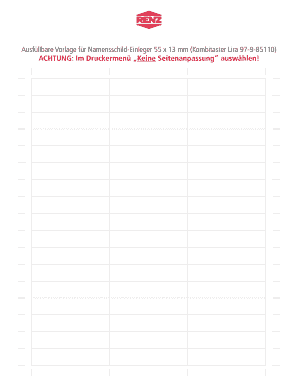 Klingelschild Vorlage 55x13 Word  Form