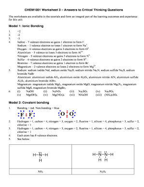 Unit Chemical Bonding Covalent Bonding Ws 3 Answer Key  Form