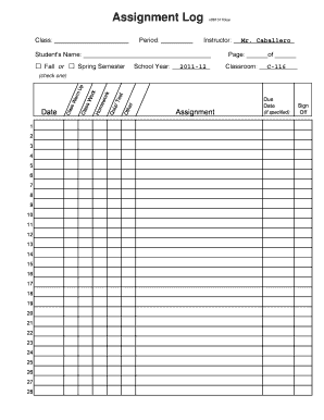 Assignment Log  Form