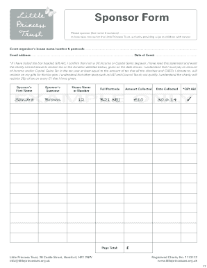 Little Princess Trust Sponsor Form