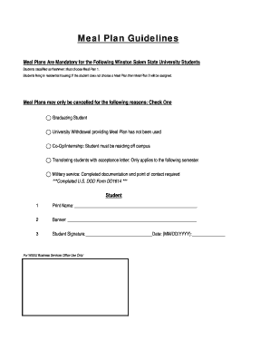 Wssu Meal Plan Selection  Form