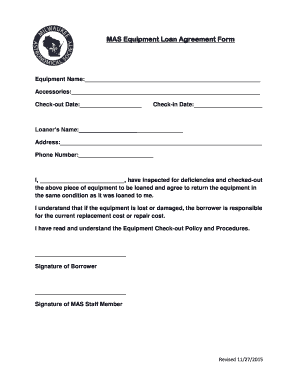 Equipment Borrowing Agreement Template  Form