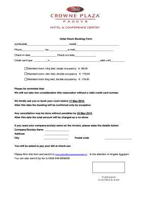 Hotel Booking Form EUROWAXPACK Eurowaxpack