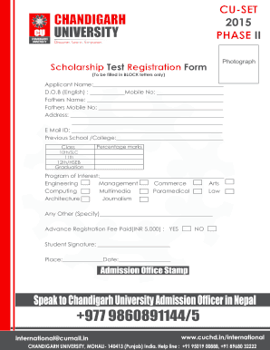 Scholarship Test Registration Form Cuchd
