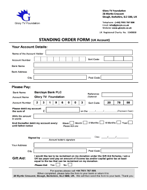 Standing Order Form Template