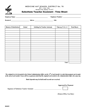 Substitute Teacher Timesheet  Form