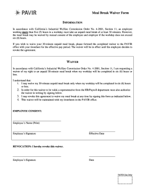 California Meal Break Waiver Form PDF