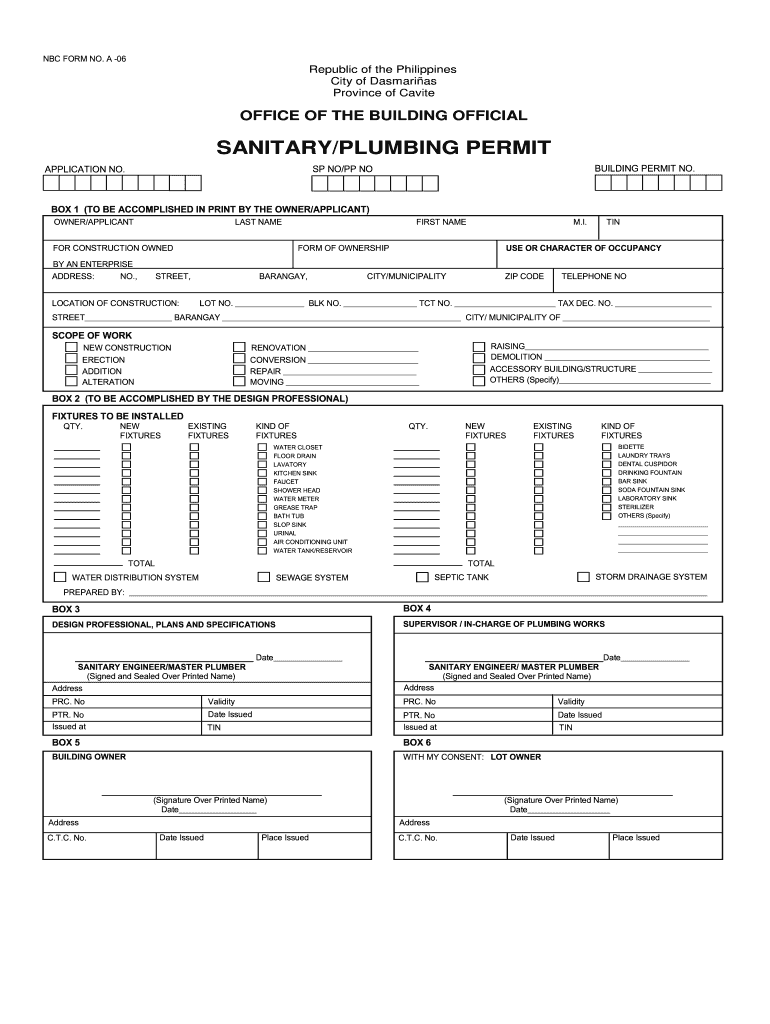 Plumbing Application Form