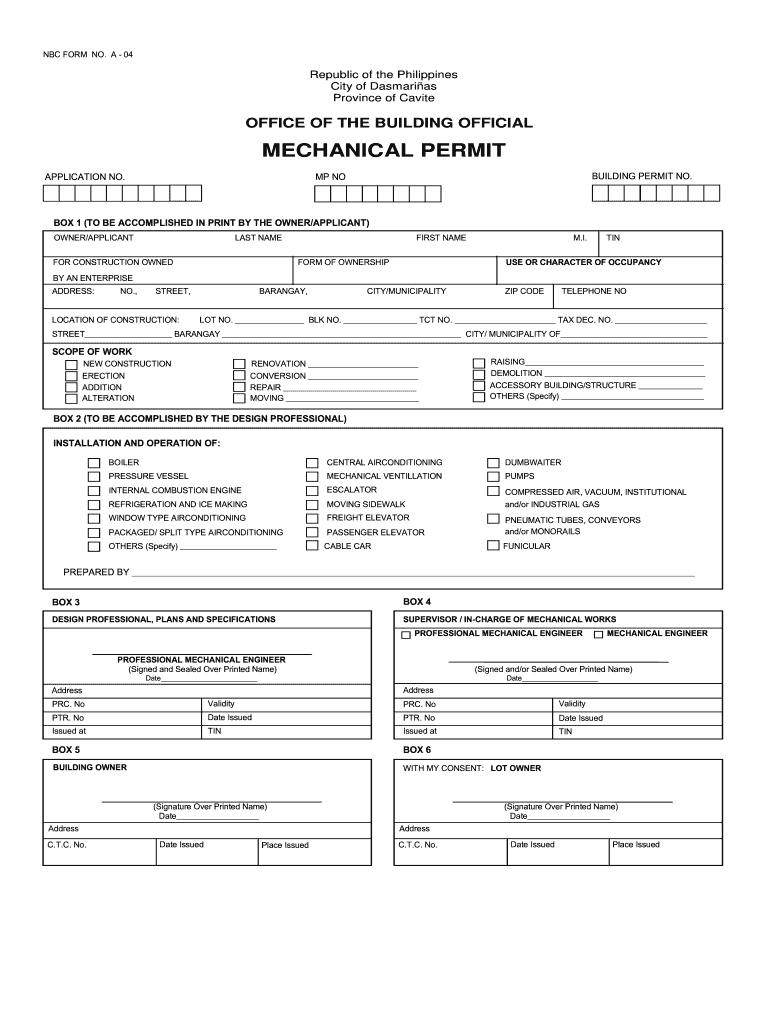 Mechanical Permit Form