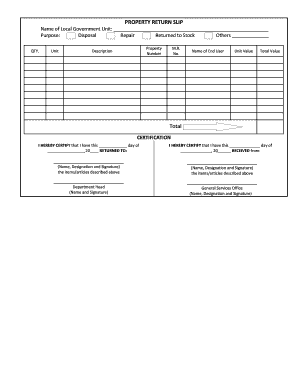 Property Return Slip Form