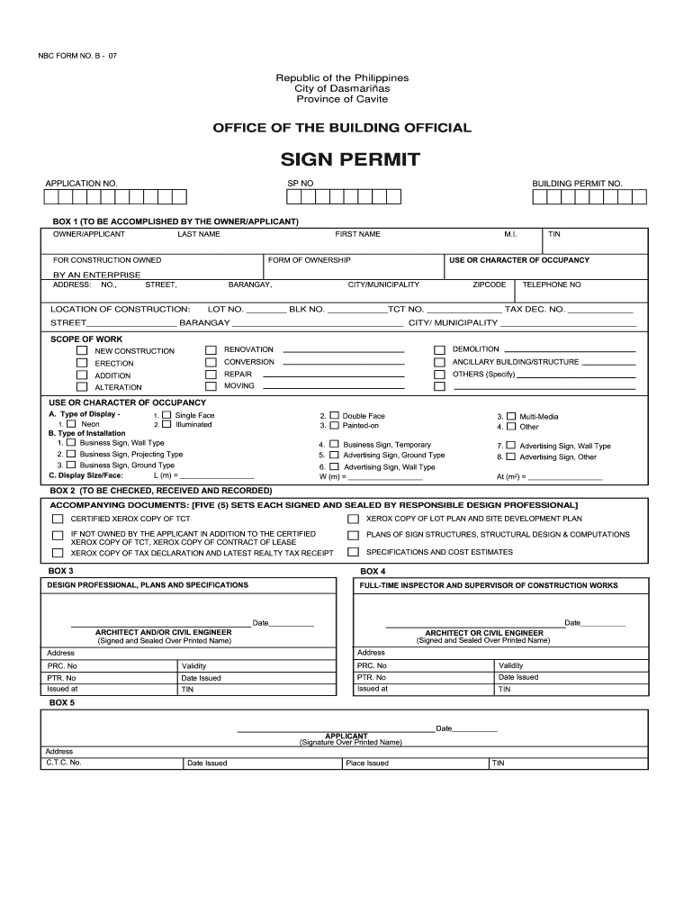 Sign Permit the Official Website of City Government Dasmari as Dasmarinas Gov  Form