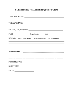 Request for Substitute Teacher  Form