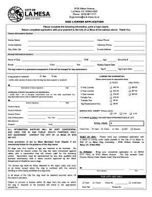 Dog License California  Form