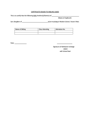 Certificate Issued to Sibling Cases Modern School Vasant Vihar  Form