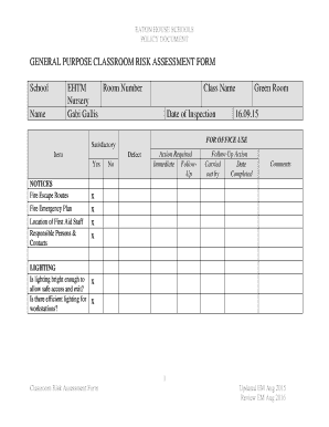 Classroom Risk Assessment  Form