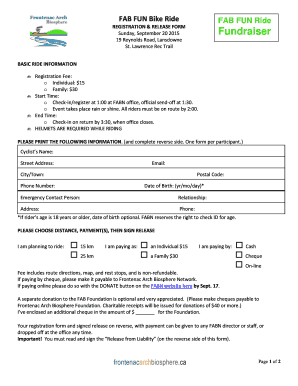 FAB FUN Bike Ride FAB FUN Ride REGISTRATION Amp RELEASE FORM Frontenacarchbiosphere