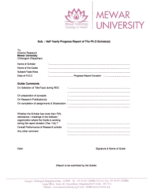 Phd Half Yearly Progress Report Sample  Form