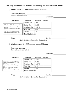 Net Pay Worksheet Answers  Form