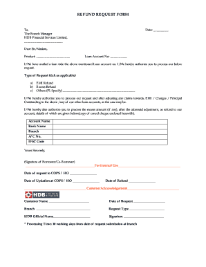 Hdb Refund Request Form