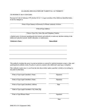 Parental Delegation Alabama  Form