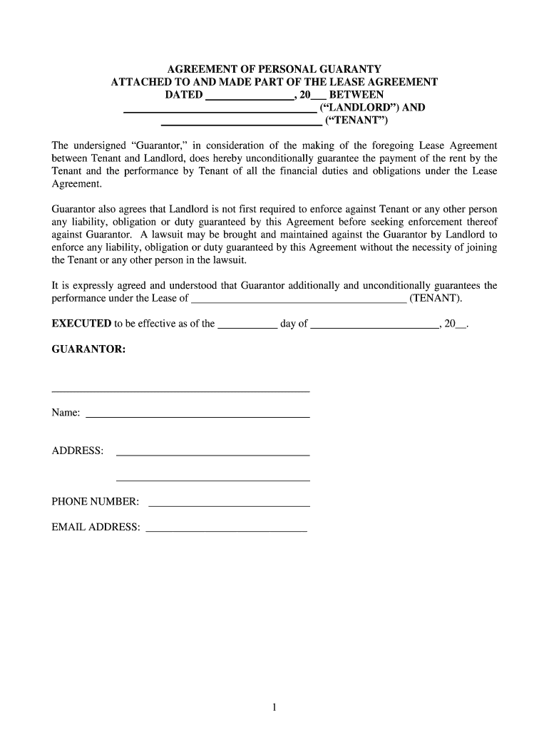 Commercial Lease Personal Guarantee Form