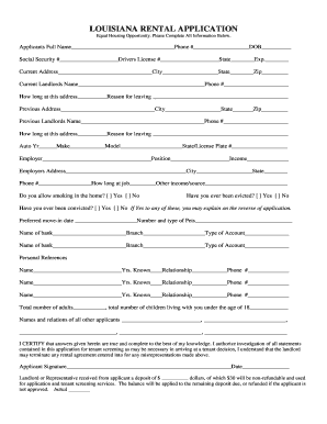 Fillable Rental Application  Form