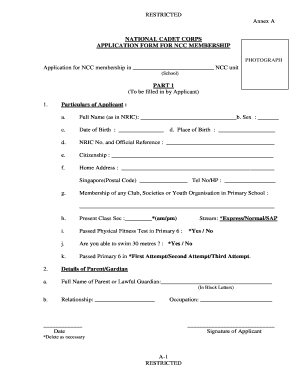 Ncc Admission Form for School Students