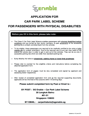 Handicap Car Park Label Application Form