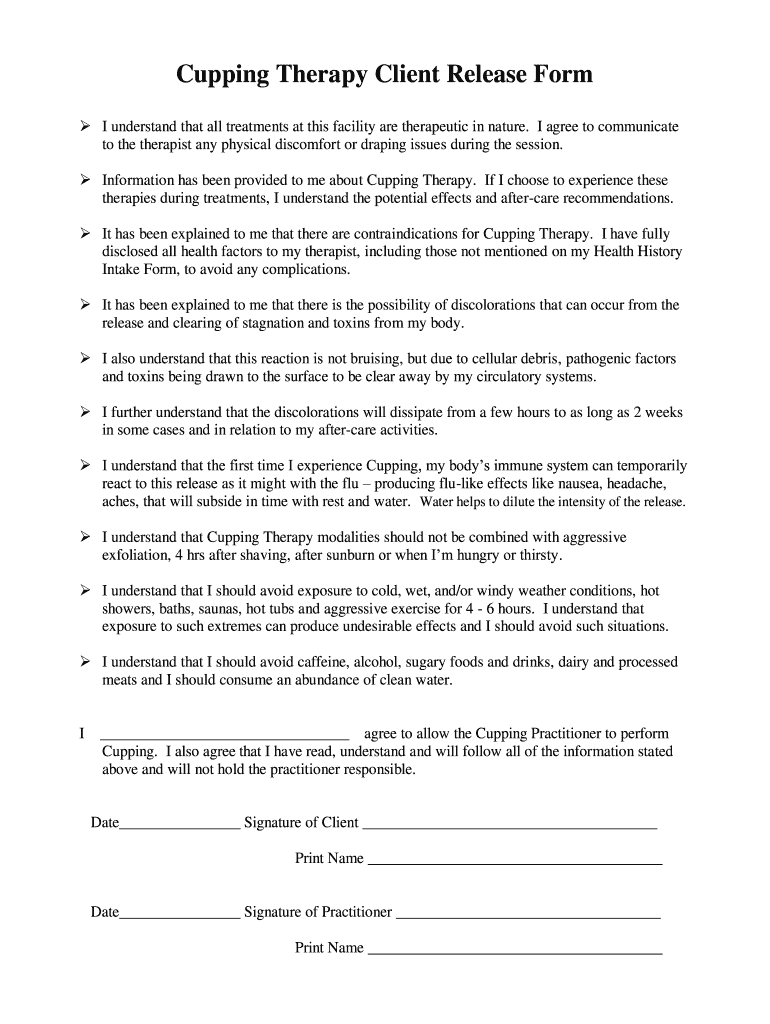 Cupping Therapy Client Release Form 5 Points Wellness