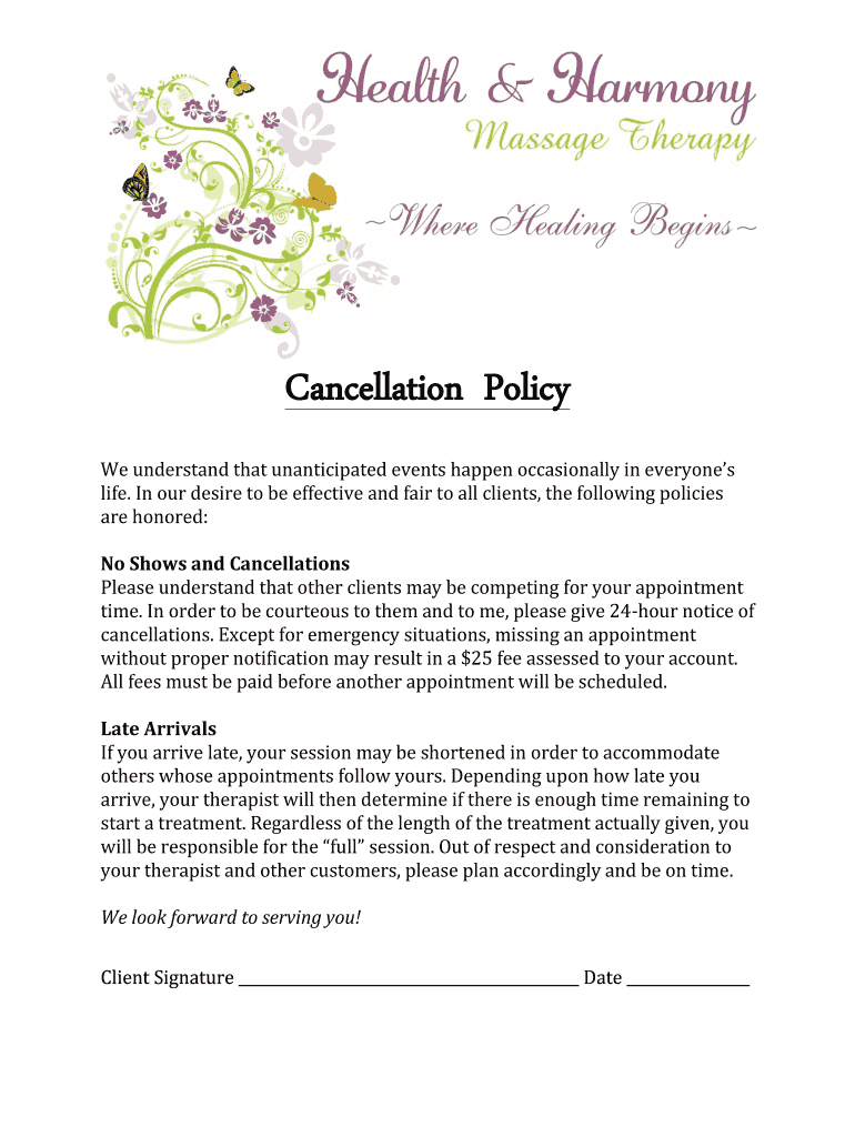 Cancellation Policy Template - Fill Out and Sign Printable PDF With 24 hour cancellation policy template