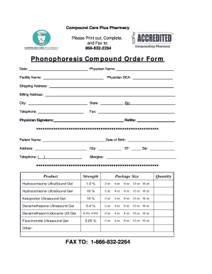 Phonophoresis Compound Order Form