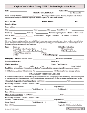 Capital Care Medical Group CHILD Patient Registration Form