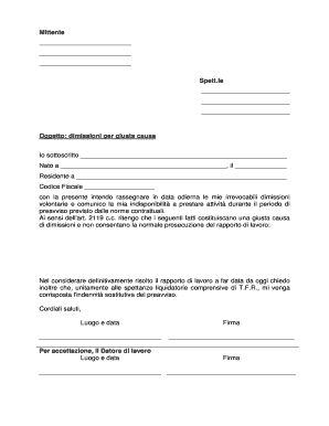 Lettera Di Dimissioni Per Giusta Causa PDF  Form
