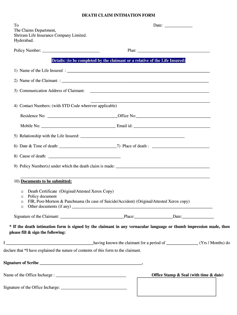 Shriram Claim Status  Form