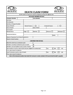 DEATH CLAIM FORM RFLIP Fund Rflipfund Co