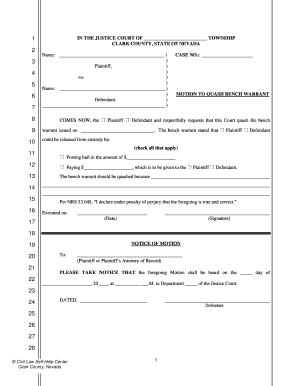 Motion Ot Quash Bench Warrant Civil Law Self Help Center  Form