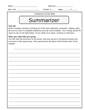 Literature Circle Role Summarizer Sebring K12 Oh  Form