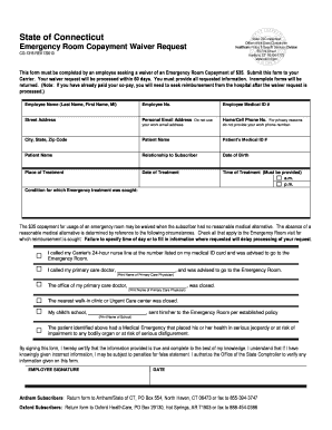 State of Connecticut Emergency Room Copayment Waiver Request  Form