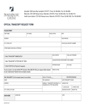 Pioneer Pacific College Transcripts  Form