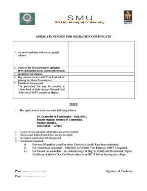 Sikkim Manipal University Migration Certificate  Form