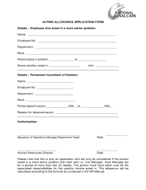Acting Allowance Letter  Form